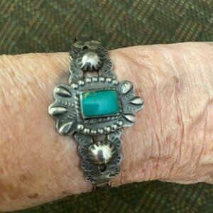 Vintage Sterling Silver Navajo Southwestern Turquoise Pebbled Cuff 6.25”